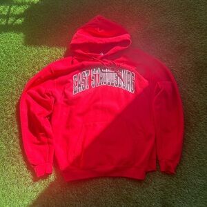Champion Red Pullover Hoodie with East Stroudsburg Arch Logo